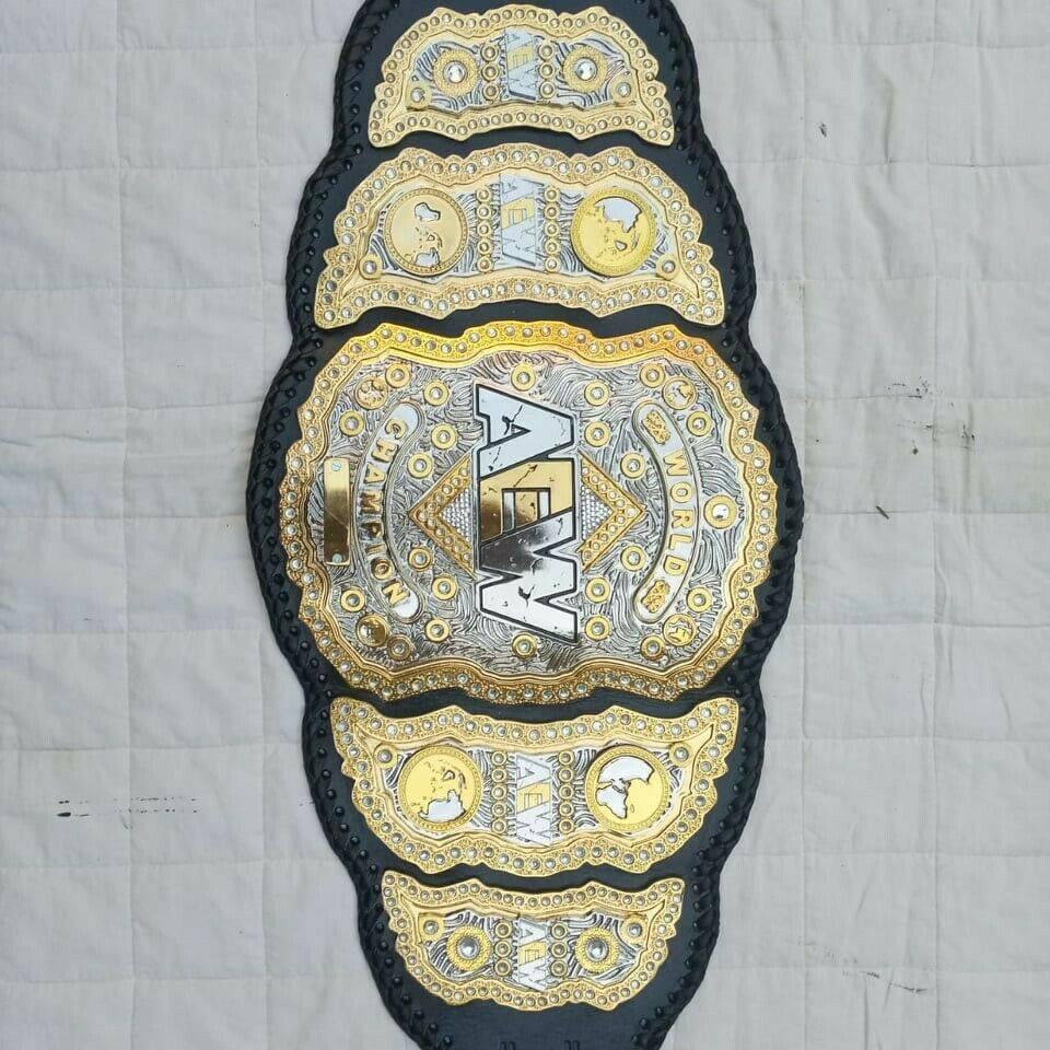 AEW World Heavyweight Championship replica belt, top-down view of the full belt, photo 3
