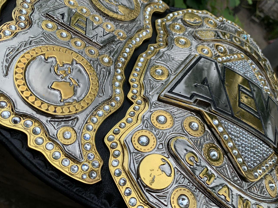 AEW World Title replica belt, side plate close-up, photo 12