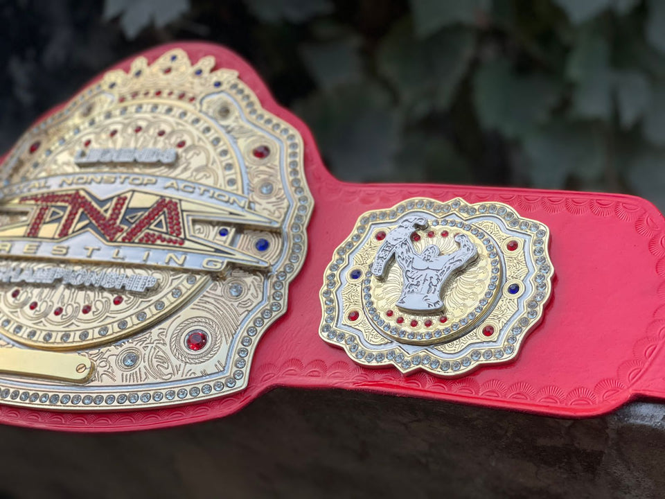 TNA Legends Championship replica belt, side plate close-up