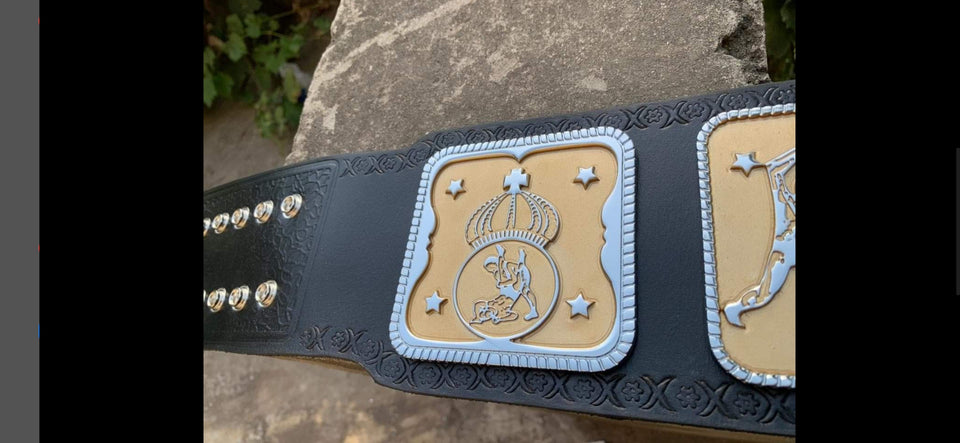 Mid-South Tag Team Championship replica belt, side plate close-up