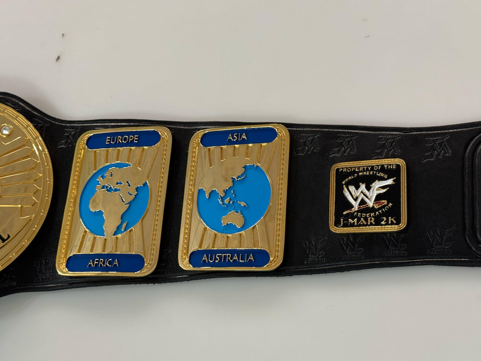 WWF Intercontinental Oval Globe Championship replica belt, Europe and Asia side plates with strap plate