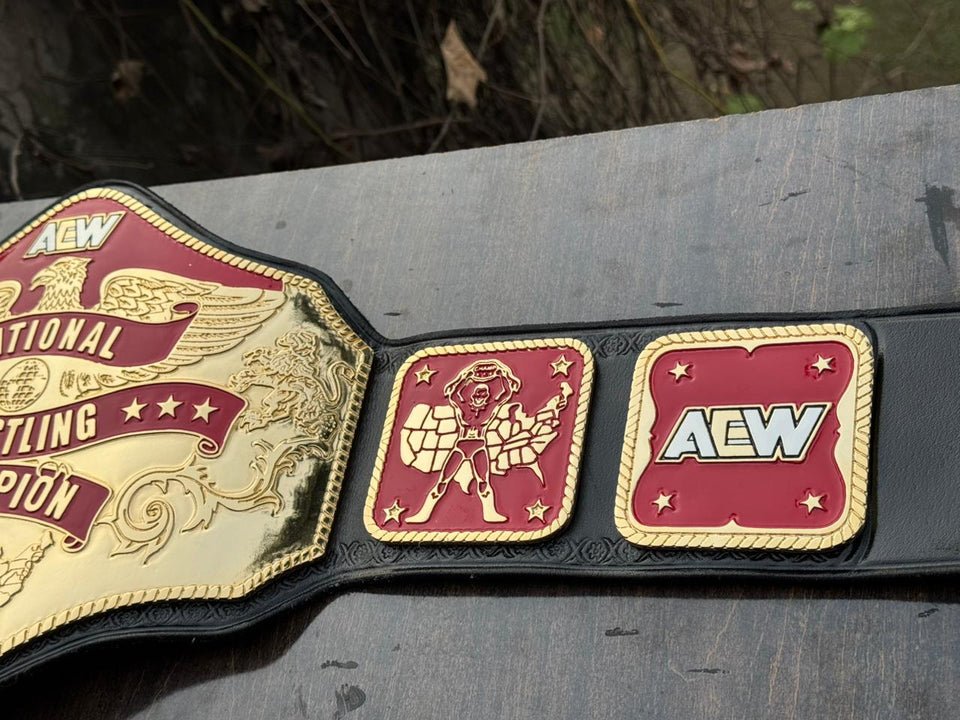 AEW National Championship replica belt, side plate close-up, photo 7