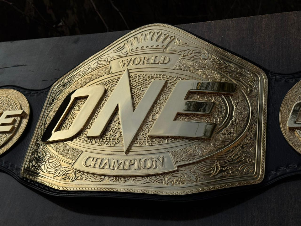 ONE World Championship replica belt, centre plate close-up