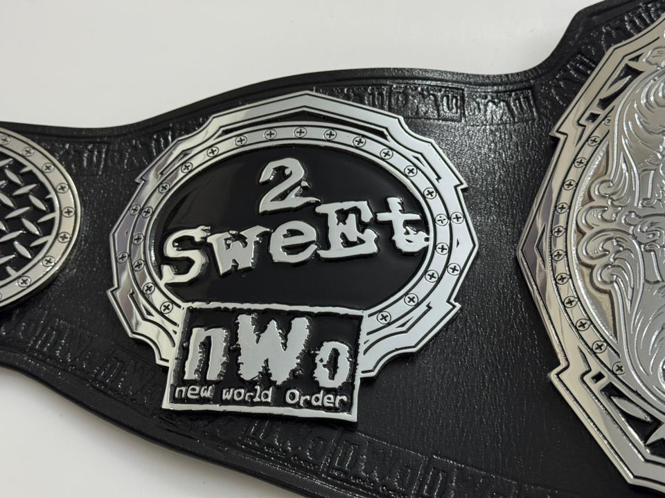 nWo World Championship replica belt, side plate close-up