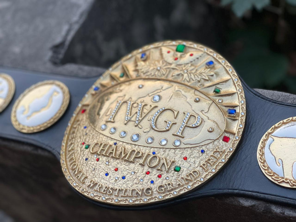 IWGP Heavyweight Championship (Round Plate Design) replica belt, centre plate close-up, photo 4