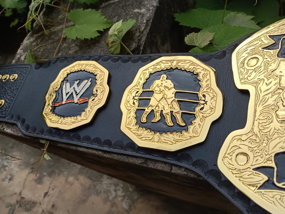 WWE World Tag Team Championship replica belt, side plates close-up, photo 6