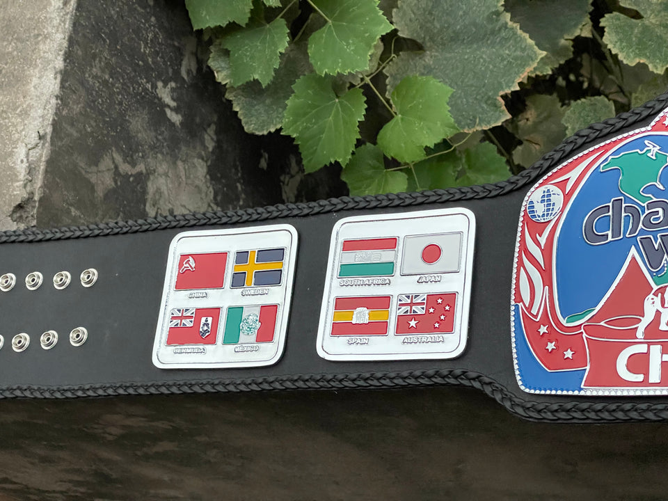 WCW Television Championship replica belt, side plates and centre plate close-up