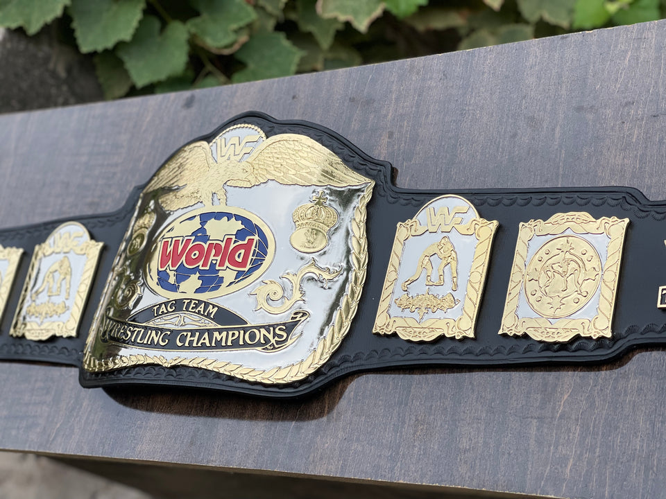 WWF World Tag Team Wrestling Champions Belt replica belt, centre plate and side plates, photo 4