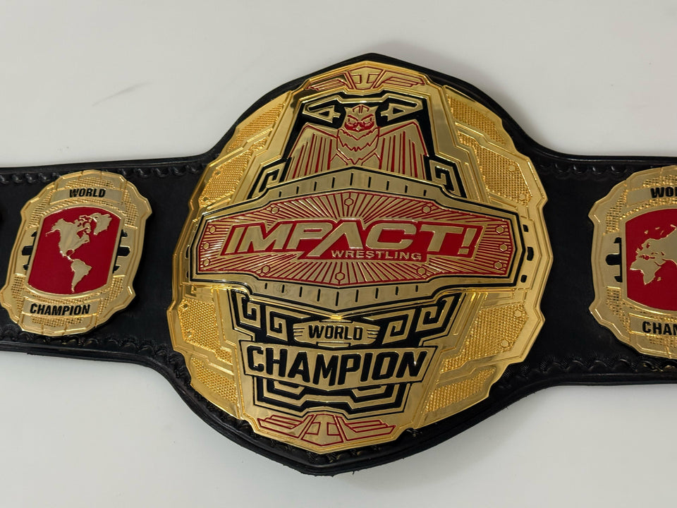 Impact World Championship replica belt, centre plate close-up, photo 5