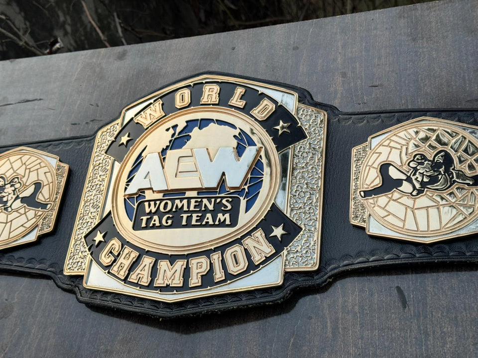 AEW Women's Tag Team Championship replica belt, centre plate close-up, photo 3