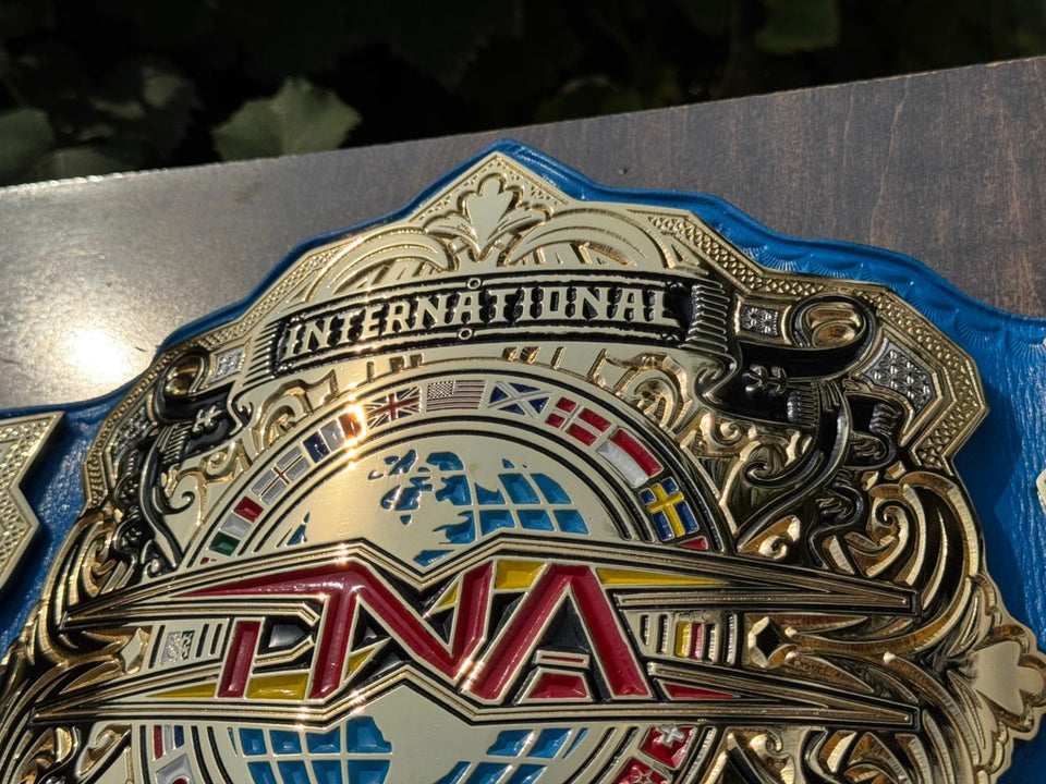TNA International Championship replica belt, centre plate close-up