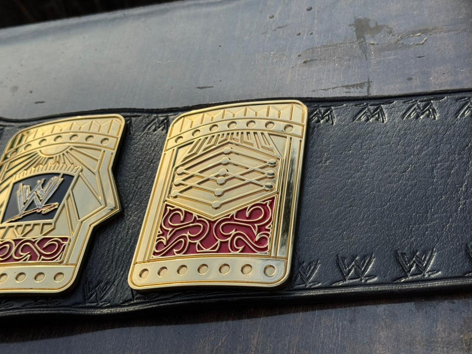 WWE Cruiserweight Championship replica belt, side plate and strap close-up