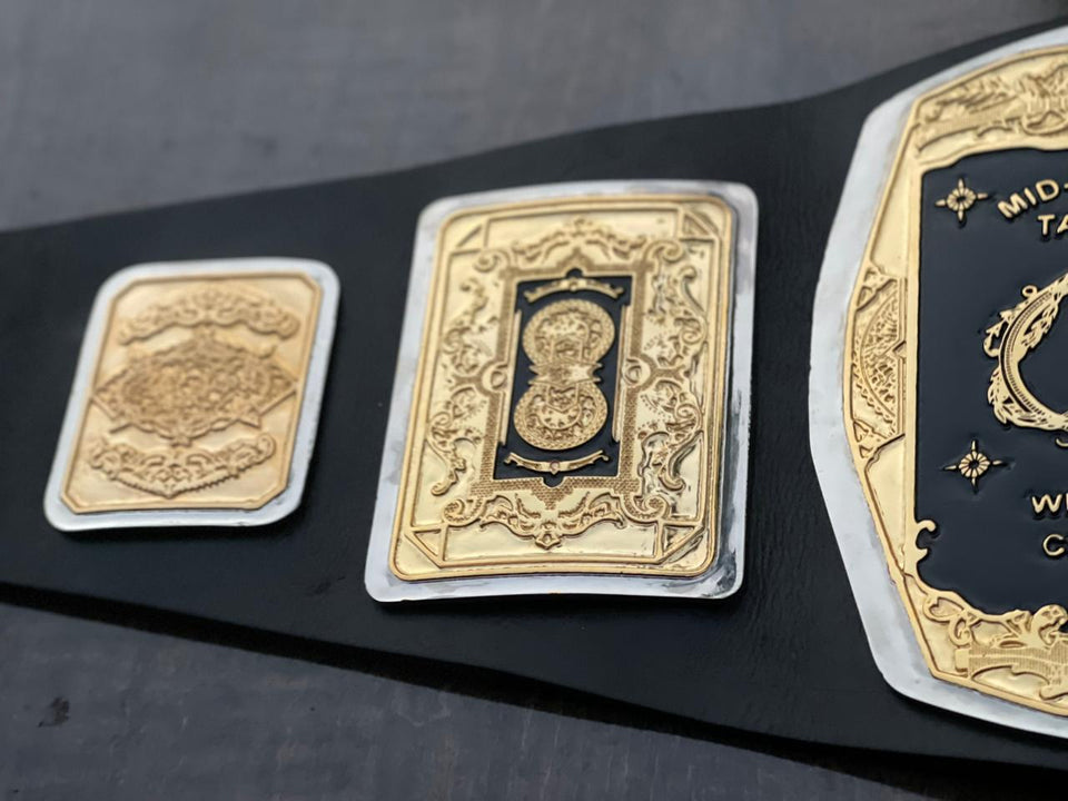 Mid-Atlantic Tag Team Championship replica belt, side plate close-up